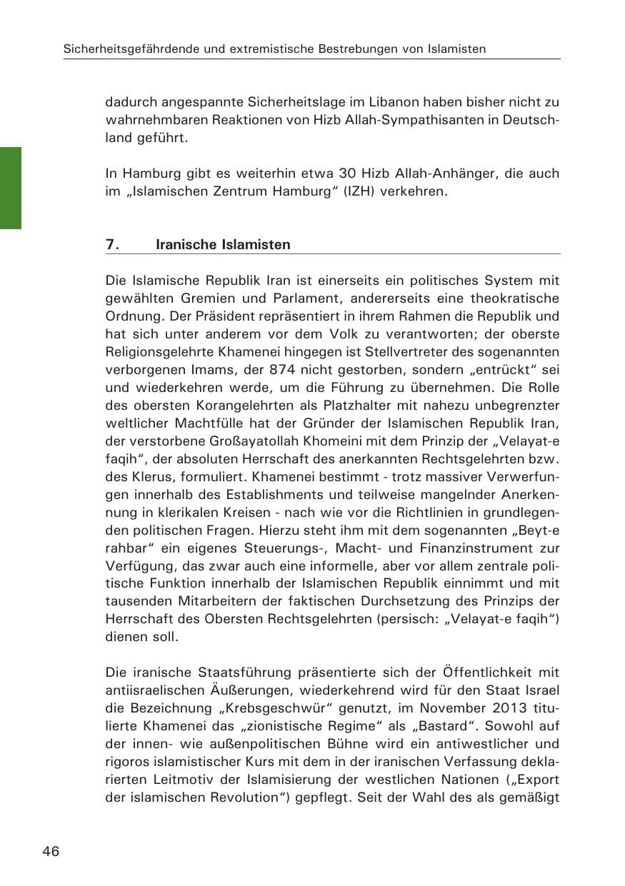 Seite 46 des Verfassungsschutzbericht 2014 Hamburg