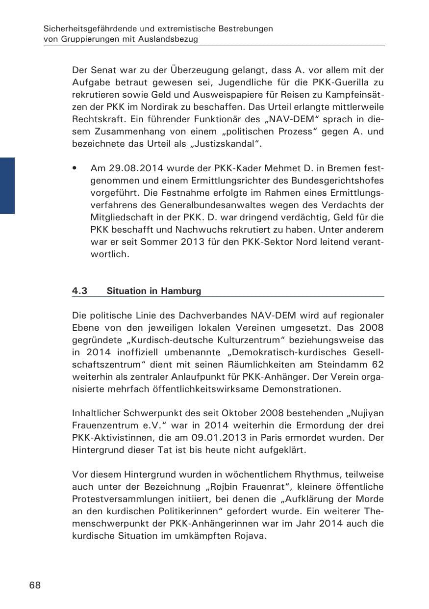 Seite 68 des Verfassungsschutzbericht 2014 Hamburg