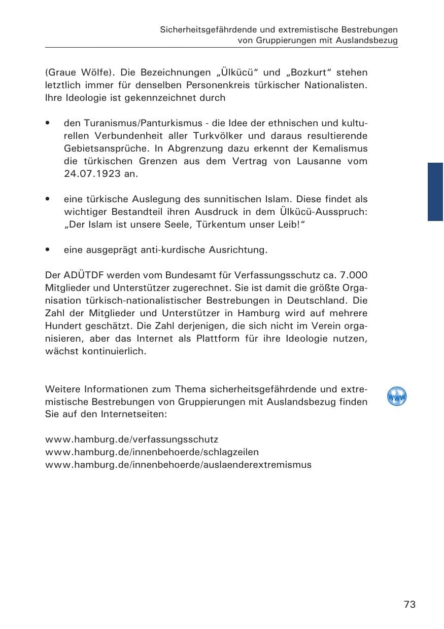 Seite 73 des Verfassungsschutzbericht 2014 Hamburg