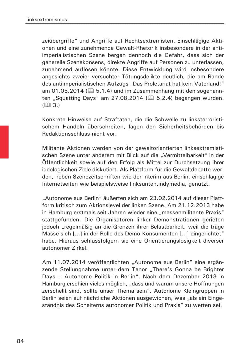 Seite 84 des Verfassungsschutzbericht 2014 Hamburg