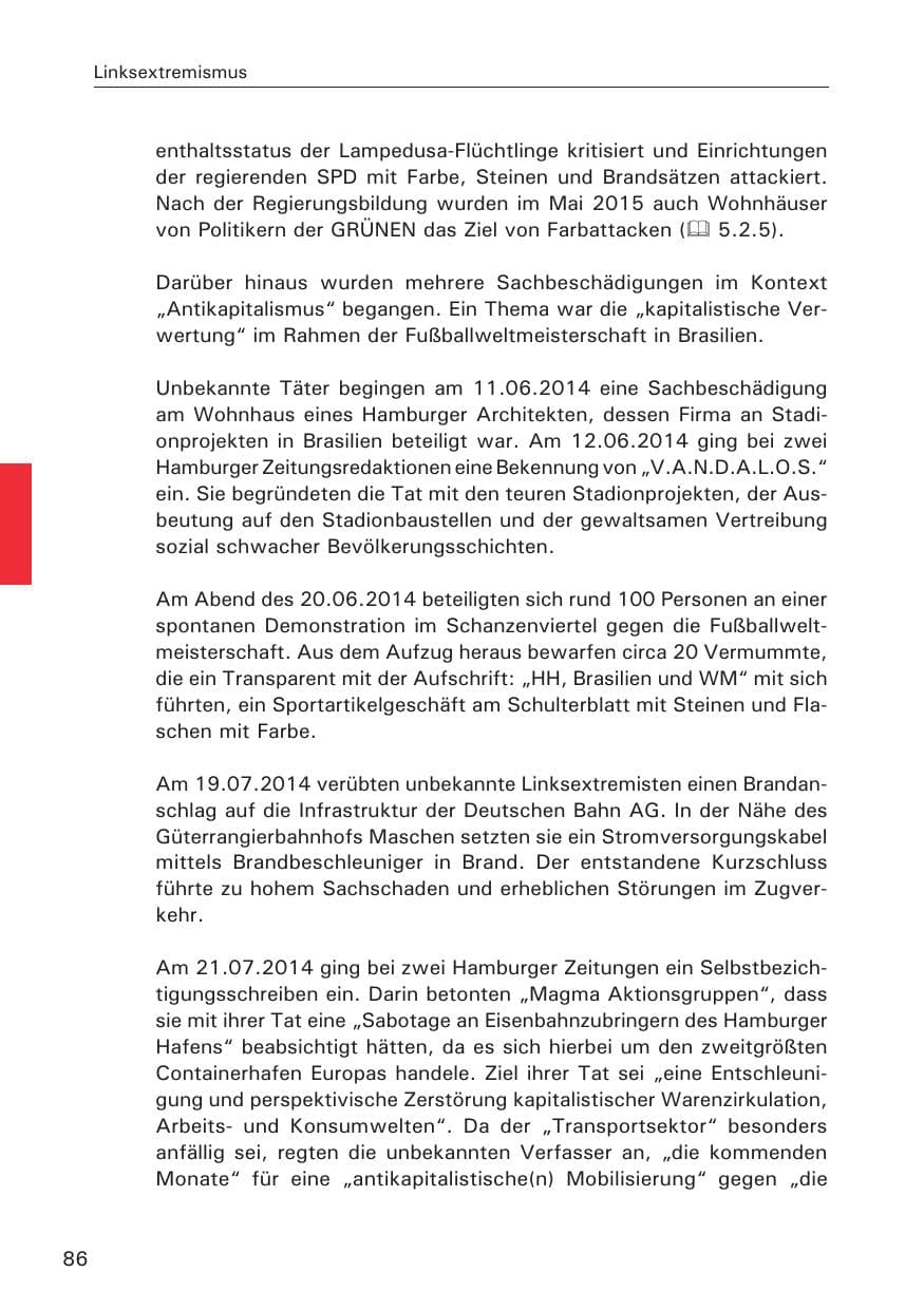 Seite 86 des Verfassungsschutzbericht 2014 Hamburg