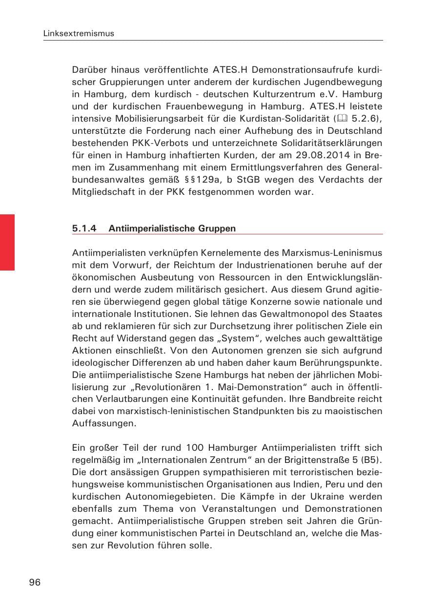 Seite 96 des Verfassungsschutzbericht 2014 Hamburg