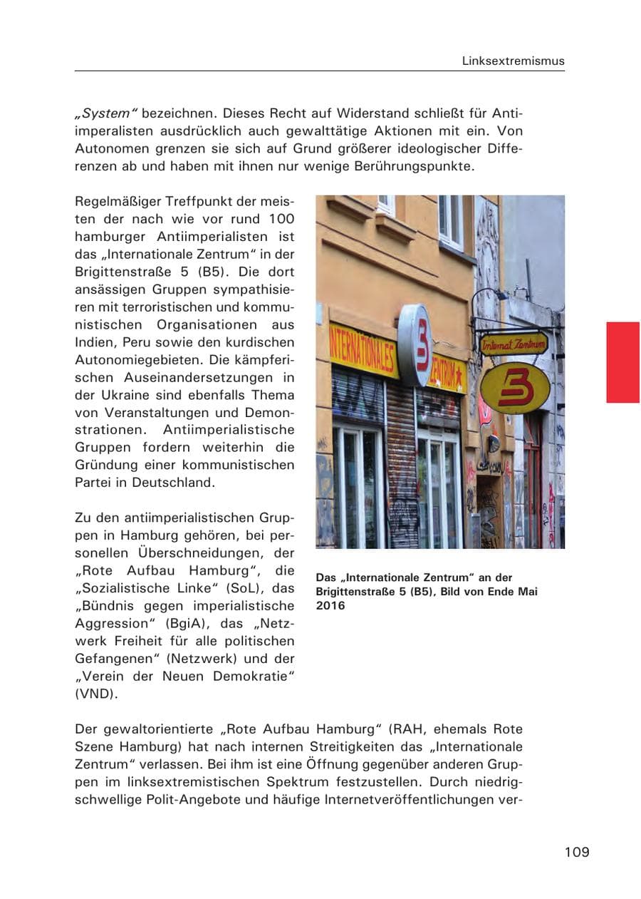 Seite 110 des Verfassungsschutzbericht 2015 Hamburg