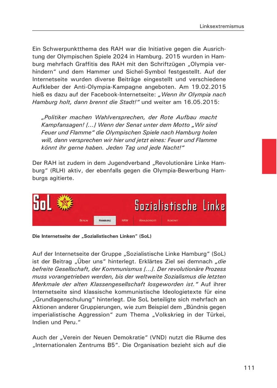 Seite 112 des Verfassungsschutzbericht 2015 Hamburg