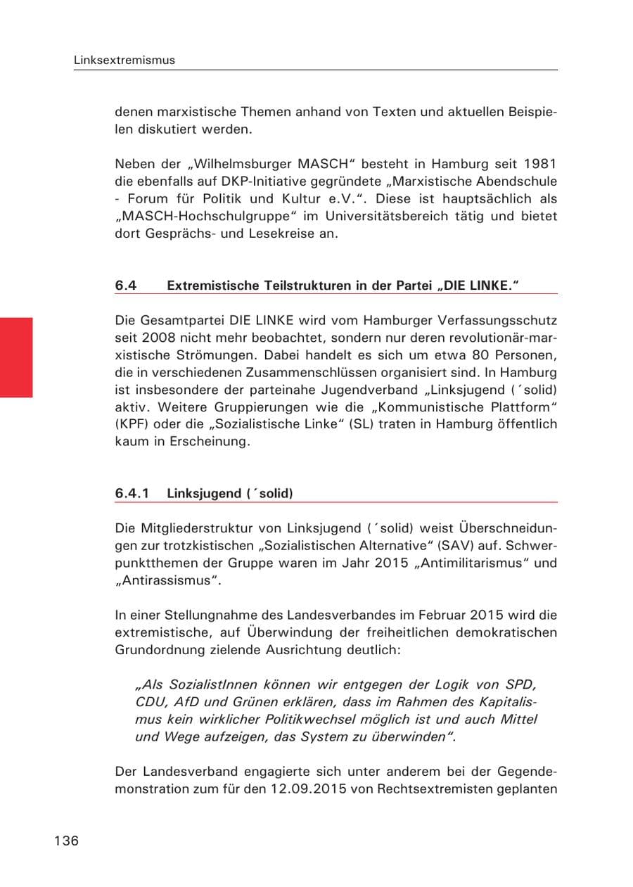 Seite 137 des Verfassungsschutzbericht 2015 Hamburg