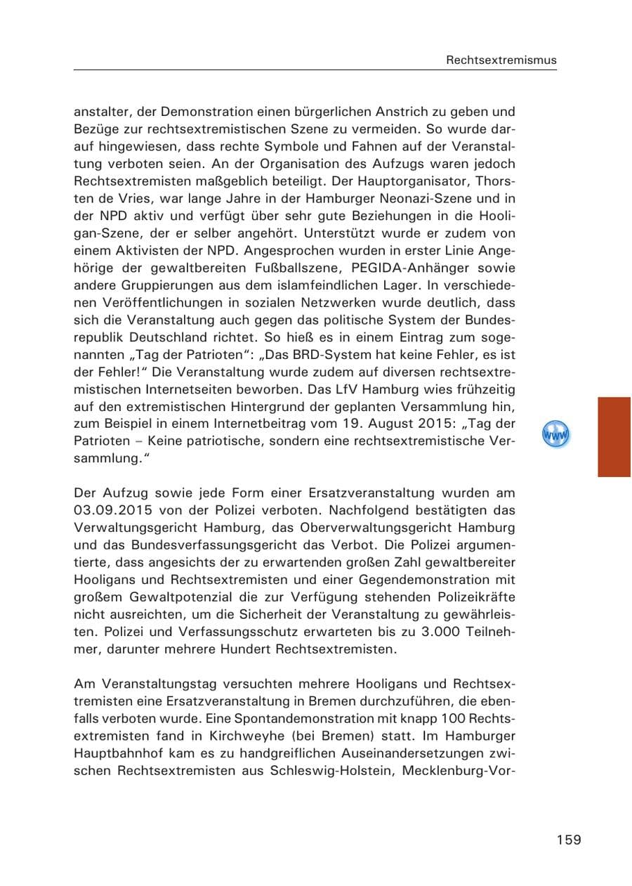 Seite 160 des Verfassungsschutzbericht 2015 Hamburg