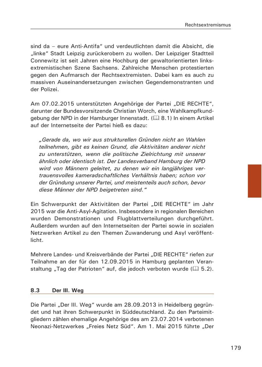 Seite 180 des Verfassungsschutzbericht 2015 Hamburg