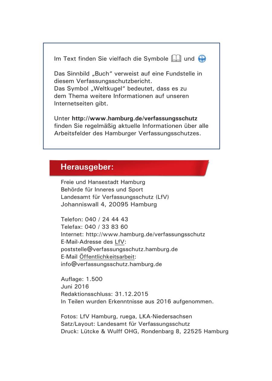 Seite 3 des Verfassungsschutzbericht 2015 Hamburg