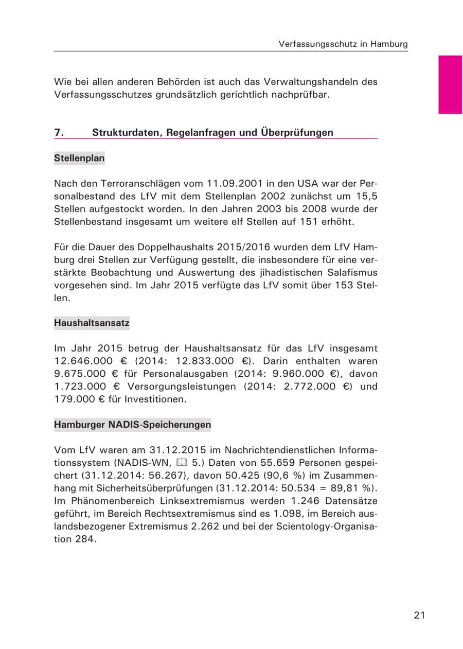 Seite 22 des Verfassungsschutzbericht 2015 Hamburg