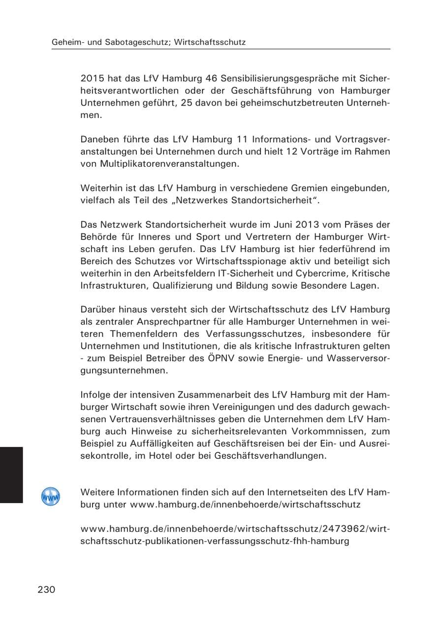 Seite 231 des Verfassungsschutzbericht 2015 Hamburg