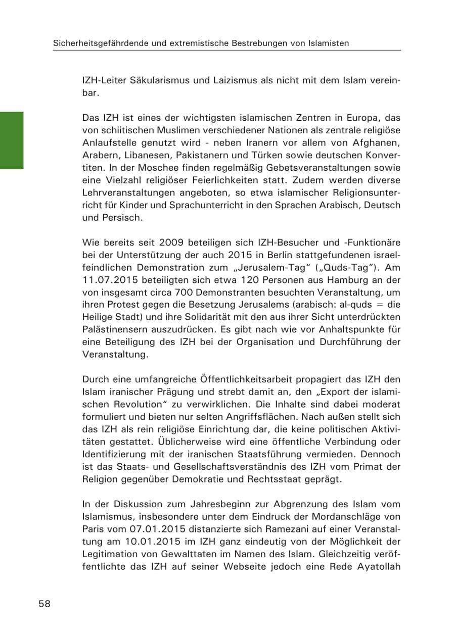 Seite 59 des Verfassungsschutzbericht 2015 Hamburg