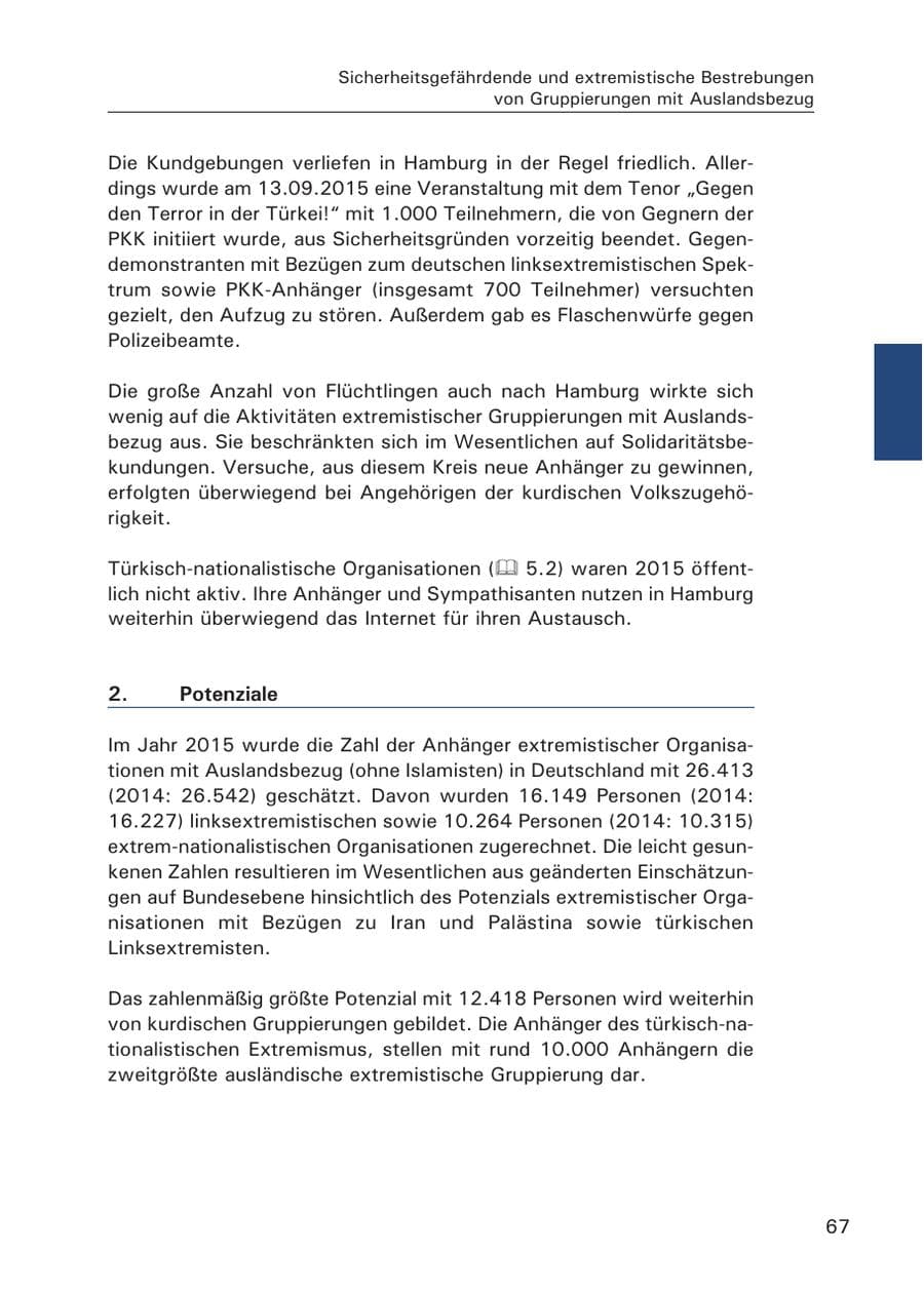 Seite 68 des Verfassungsschutzbericht 2015 Hamburg