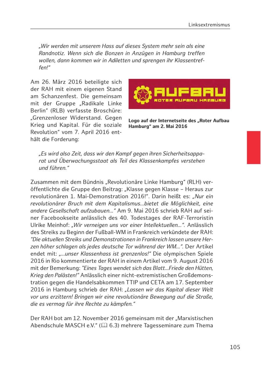 Seite 105 des Verfassungsschutzbericht 2016 Hamburg
