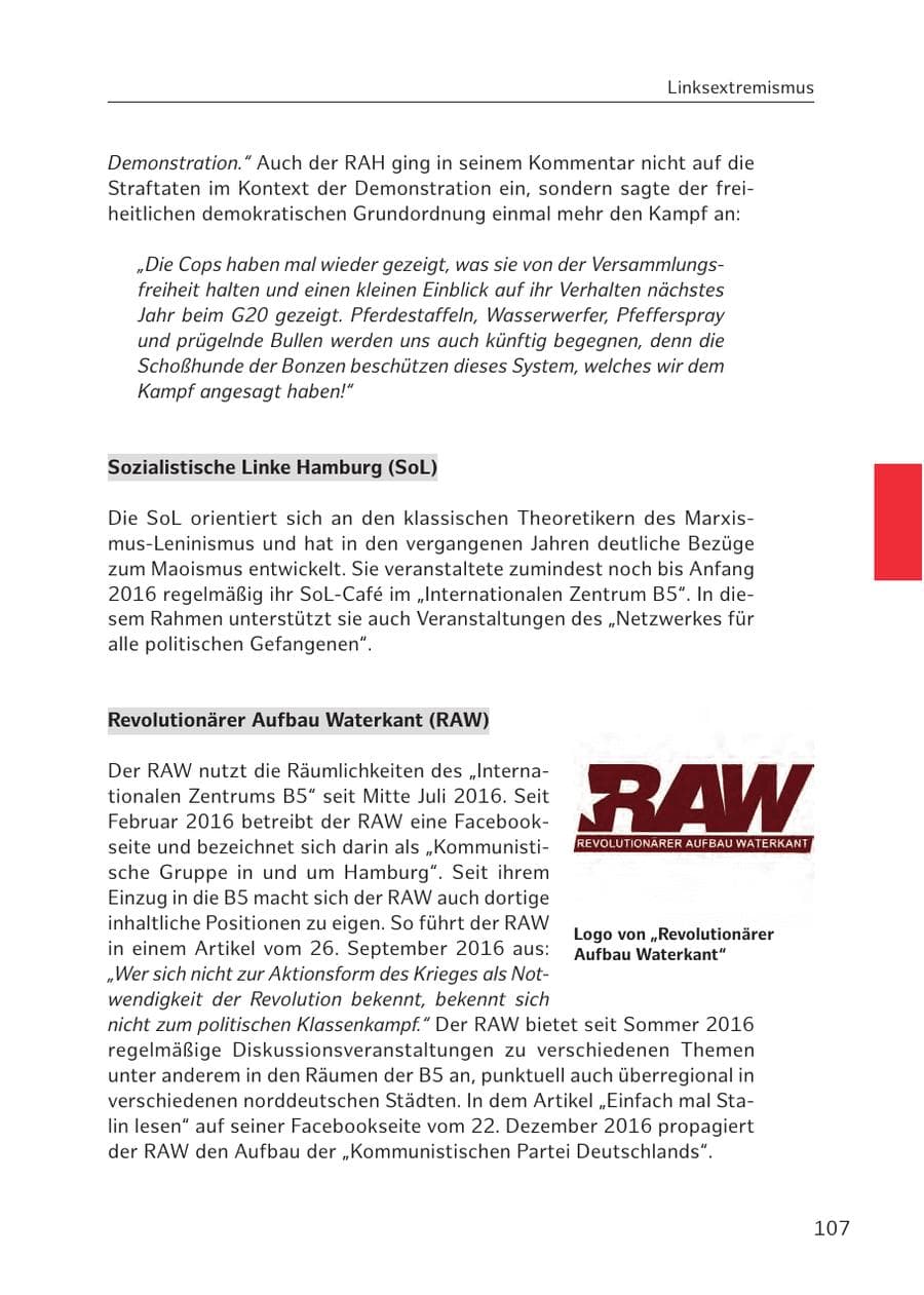 Seite 107 des Verfassungsschutzbericht 2016 Hamburg
