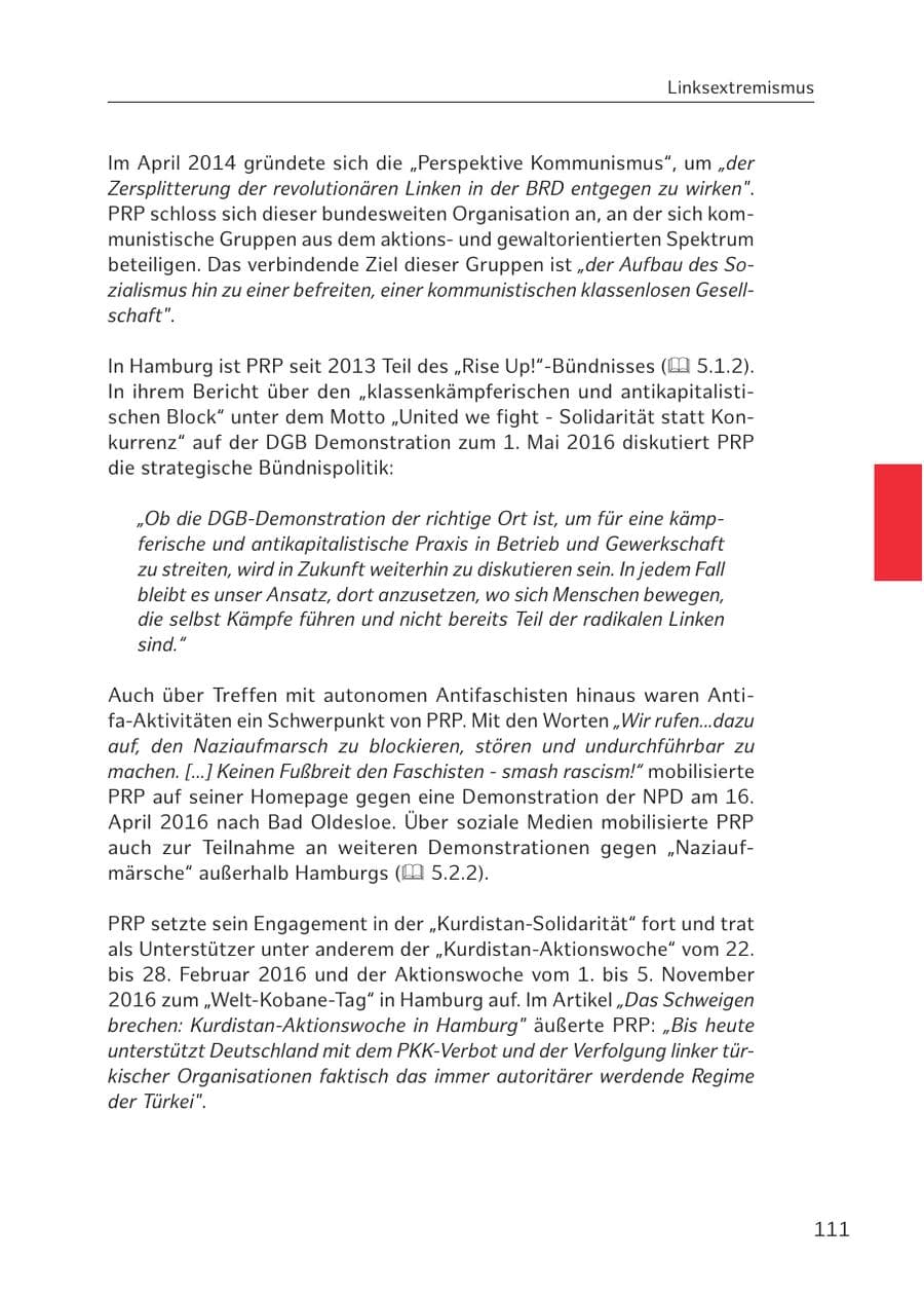 Seite 111 des Verfassungsschutzbericht 2016 Hamburg