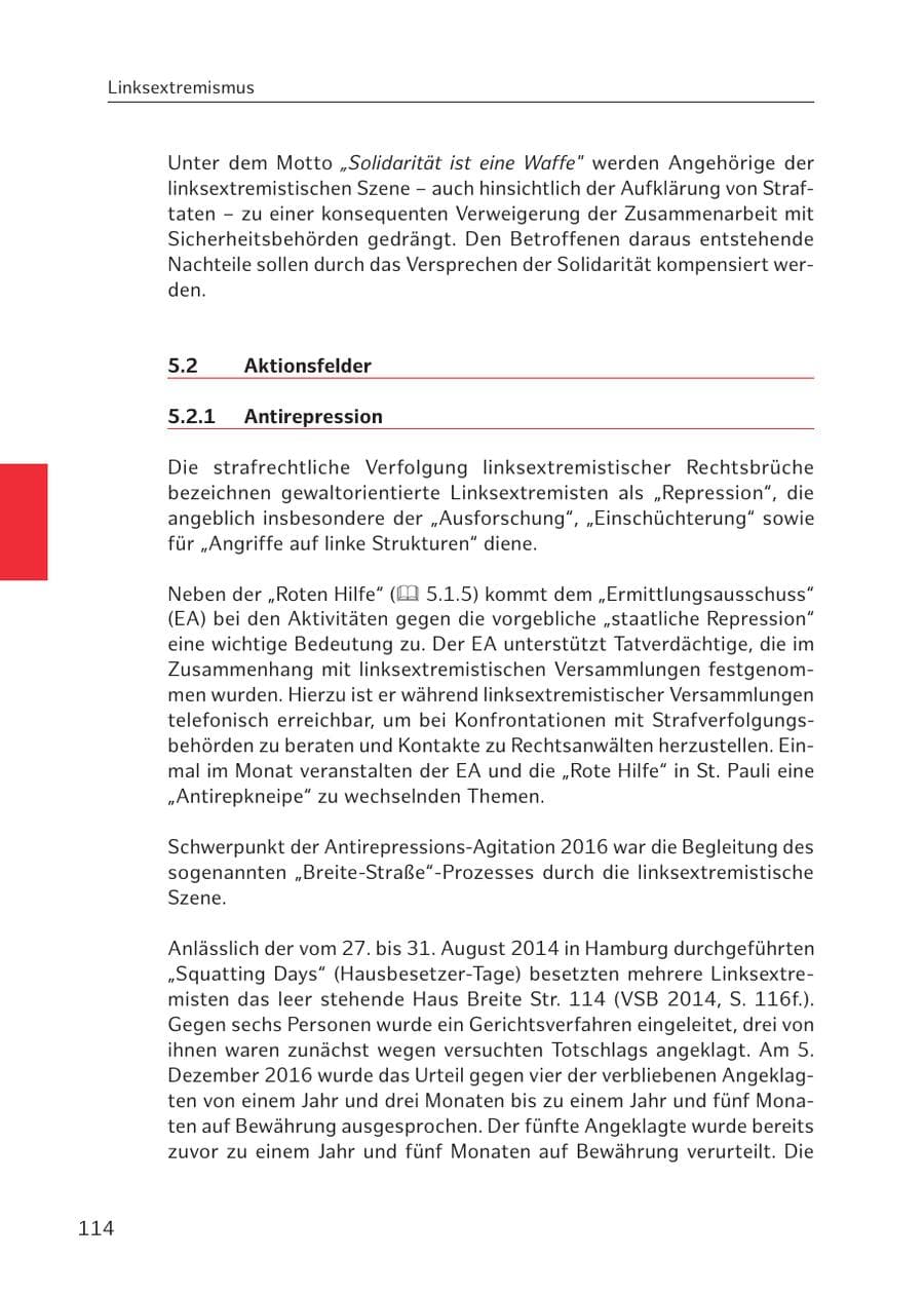 Seite 114 des Verfassungsschutzbericht 2016 Hamburg