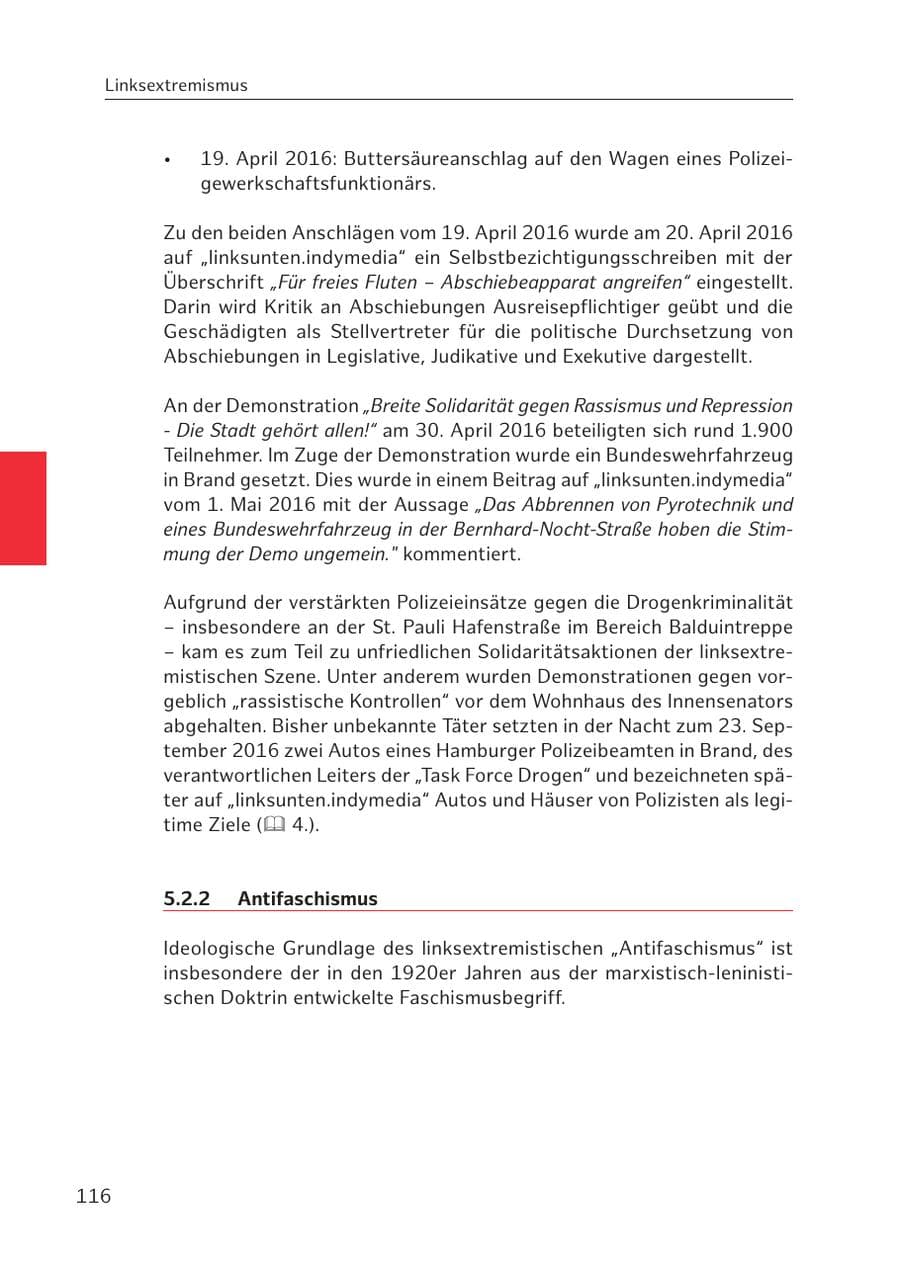 Seite 116 des Verfassungsschutzbericht 2016 Hamburg