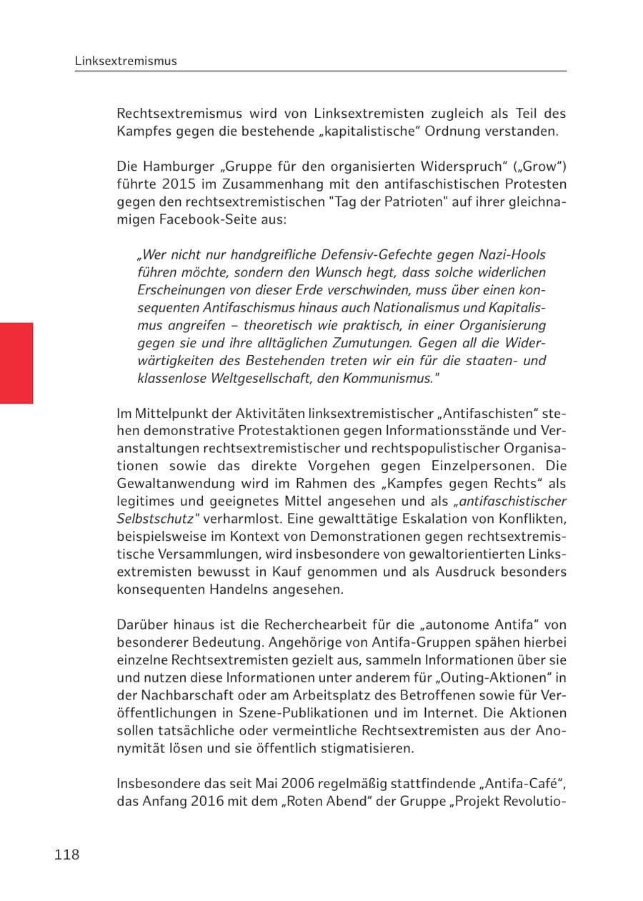 Seite 118 des Verfassungsschutzbericht 2016 Hamburg