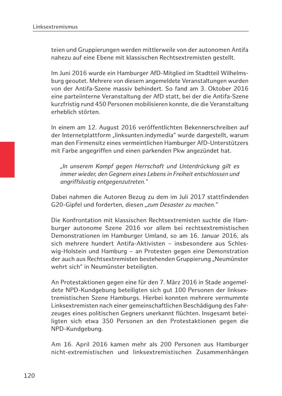Seite 120 des Verfassungsschutzbericht 2016 Hamburg
