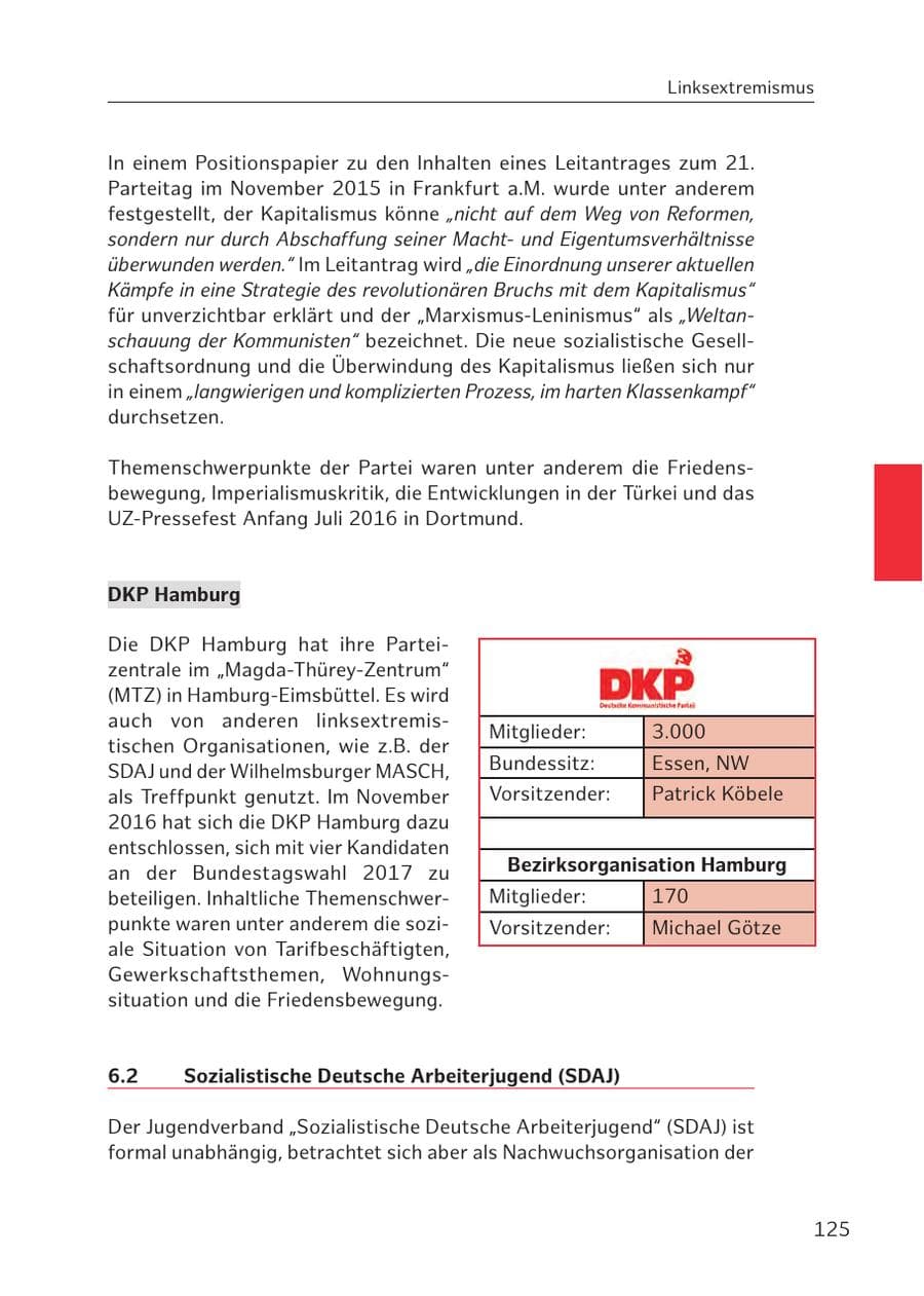 Seite 125 des Verfassungsschutzbericht 2016 Hamburg