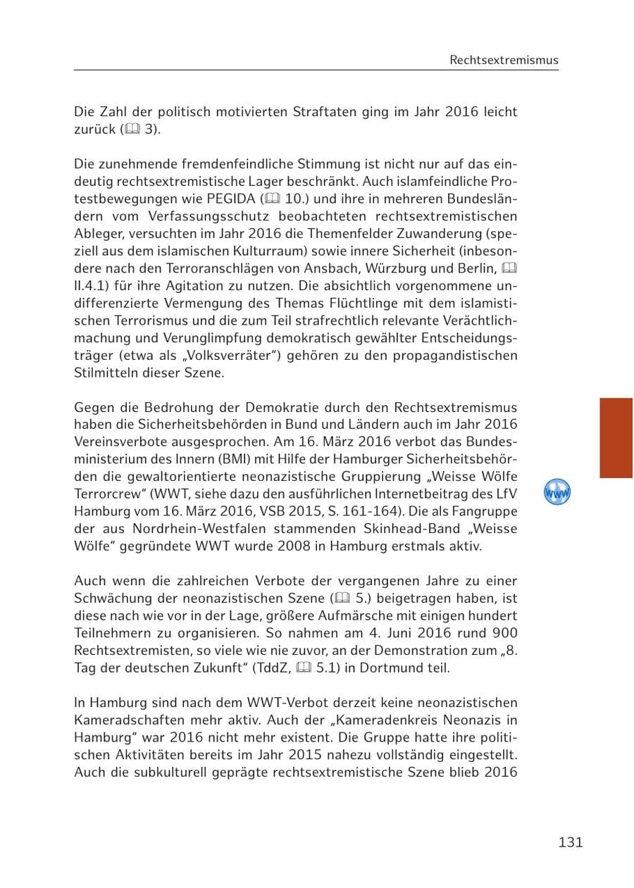 Seite 131 des Verfassungsschutzbericht 2016 Hamburg