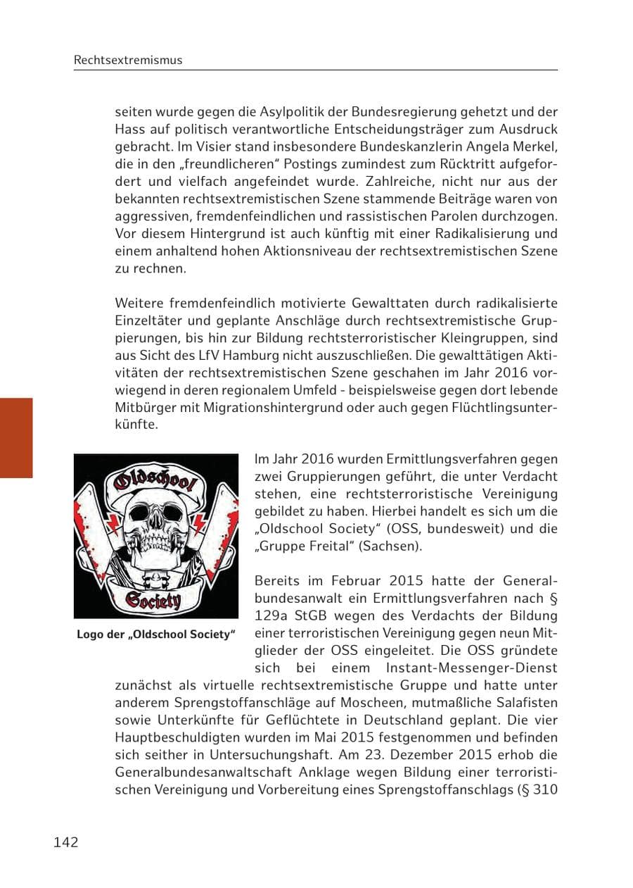 Seite 142 des Verfassungsschutzbericht 2016 Hamburg