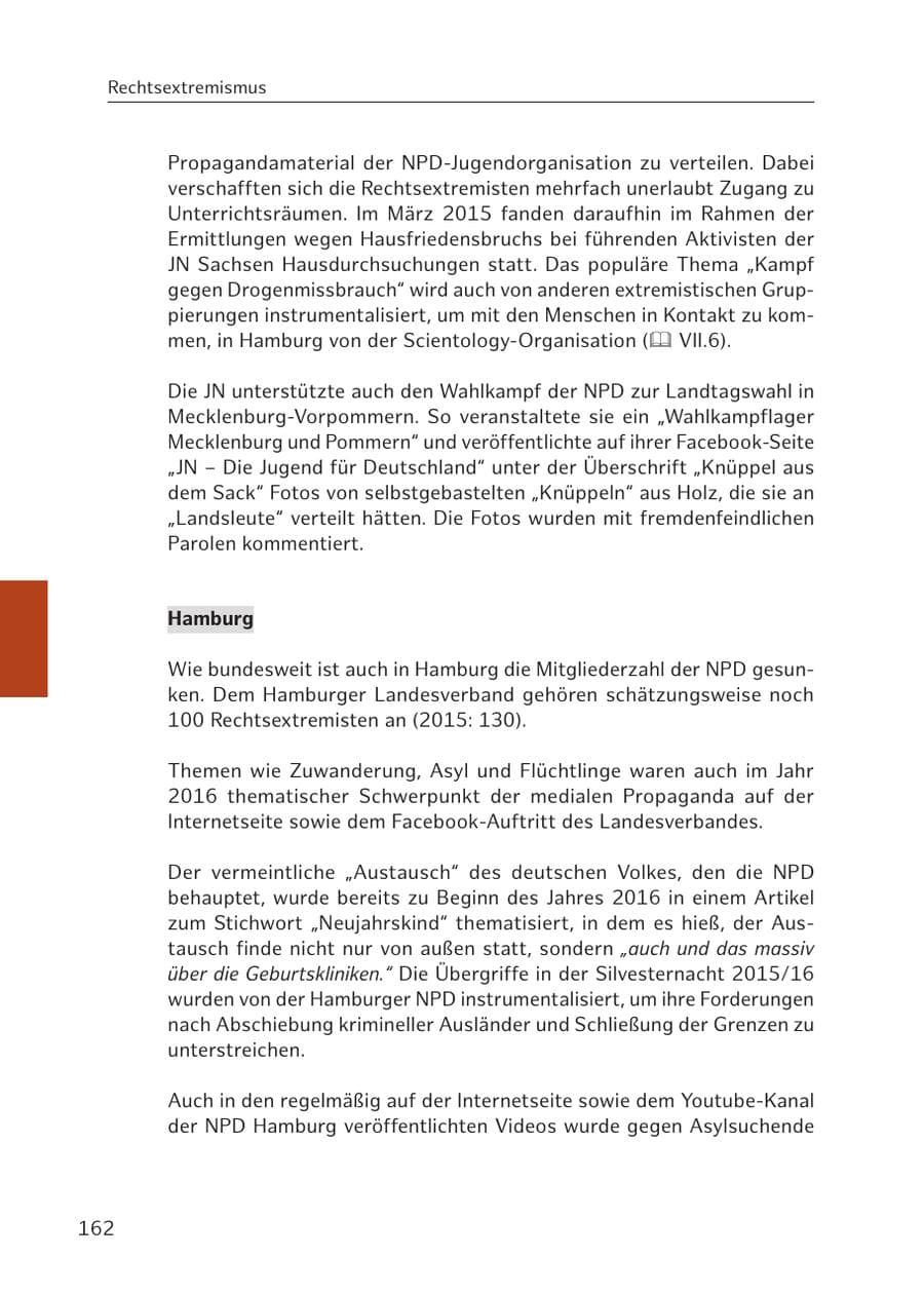 Seite 162 des Verfassungsschutzbericht 2016 Hamburg