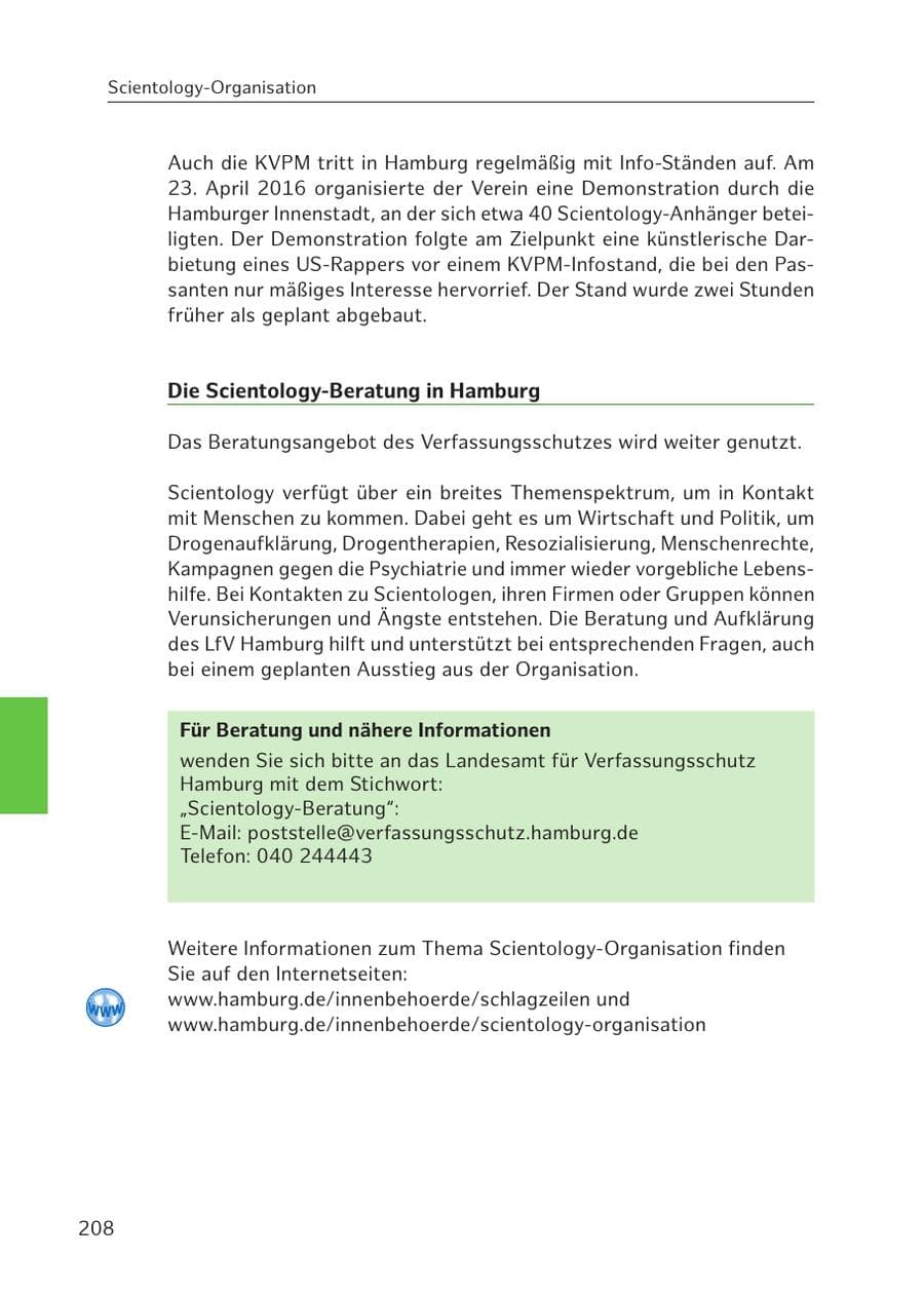 Seite 207 des Verfassungsschutzbericht 2016 Hamburg