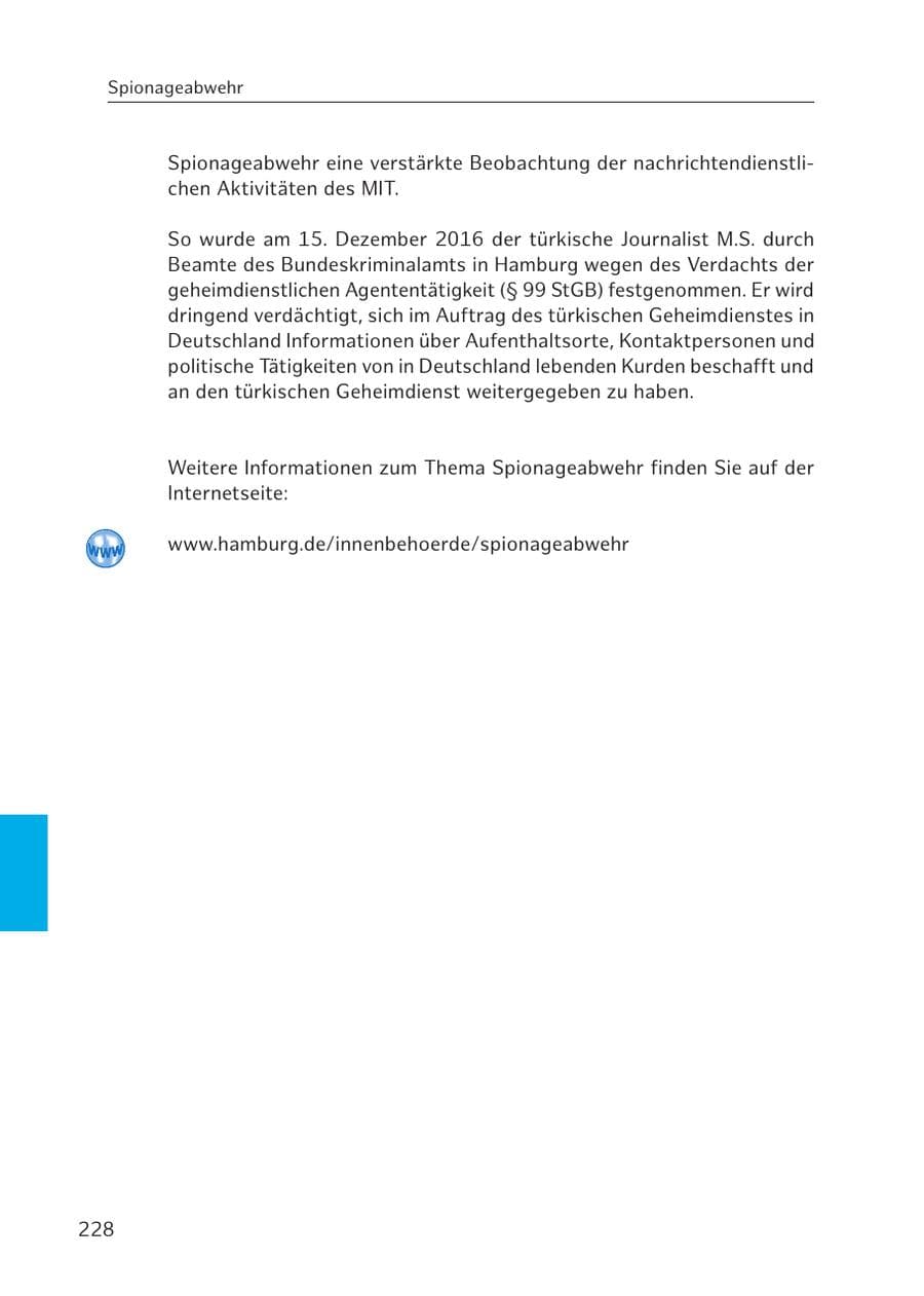 Seite 227 des Verfassungsschutzbericht 2016 Hamburg