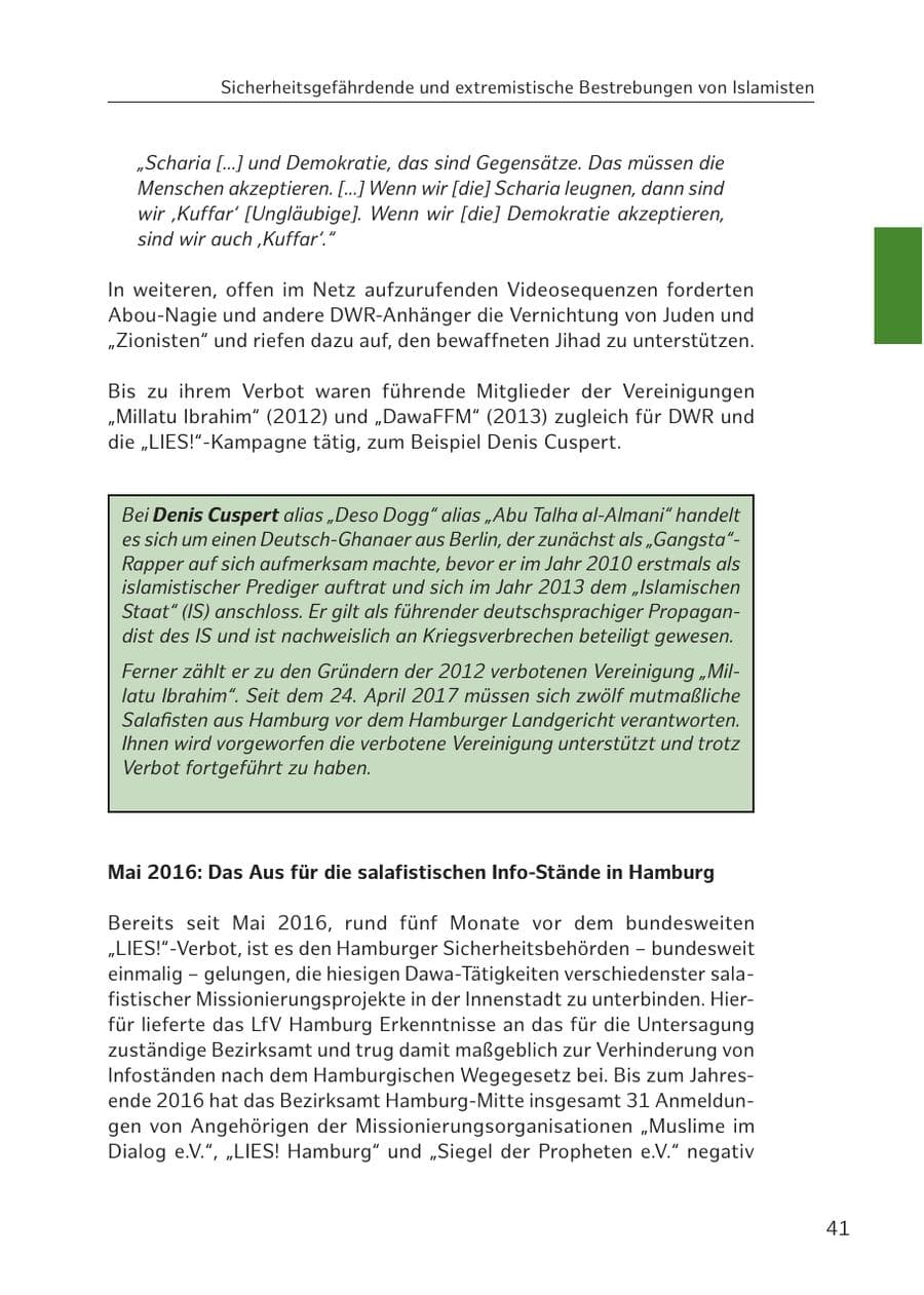 Seite 42 des Verfassungsschutzbericht 2016 Hamburg