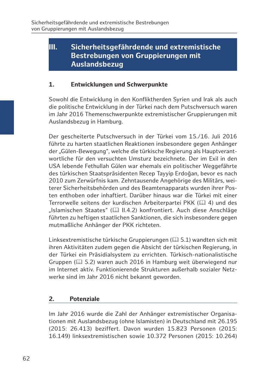 Seite 62 des Verfassungsschutzbericht 2016 Hamburg