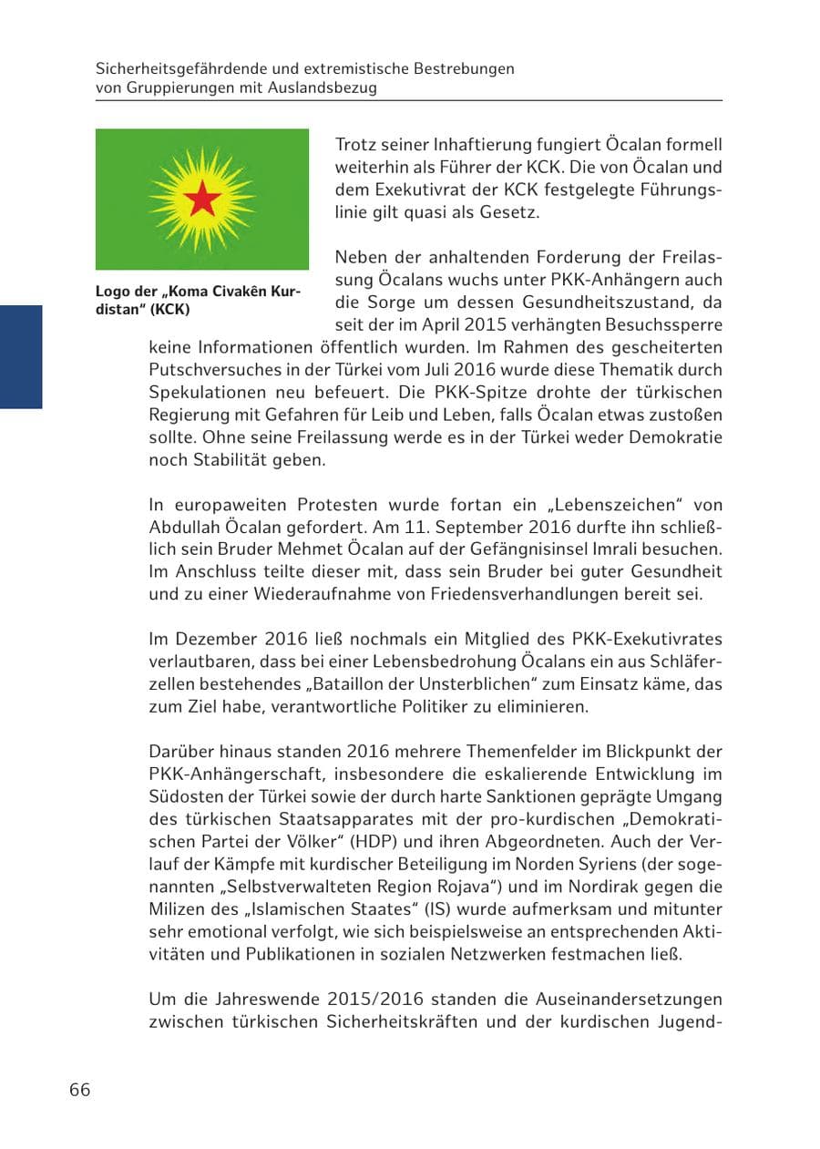 Seite 66 des Verfassungsschutzbericht 2016 Hamburg