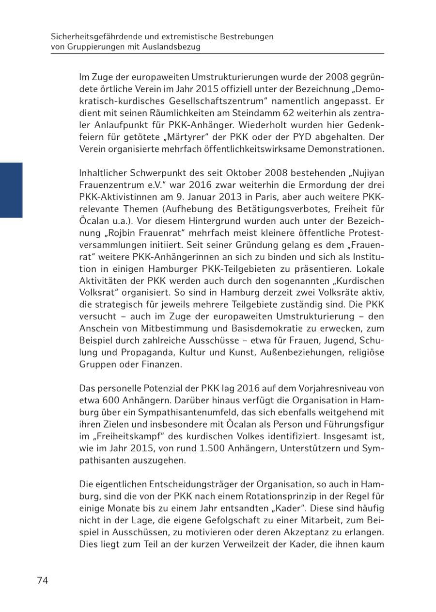 Seite 74 des Verfassungsschutzbericht 2016 Hamburg