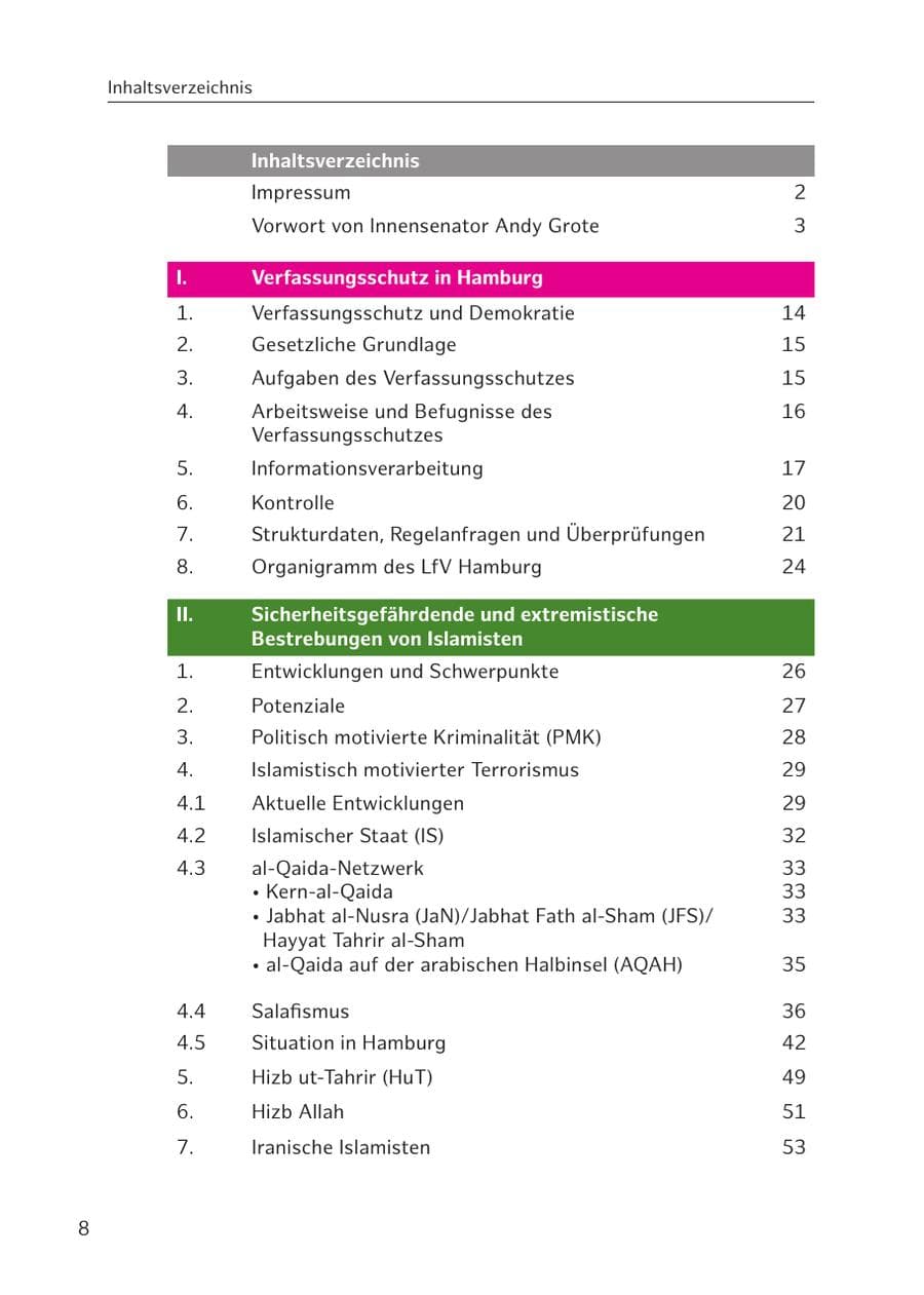 Seite 9 des Verfassungsschutzbericht 2016 Hamburg