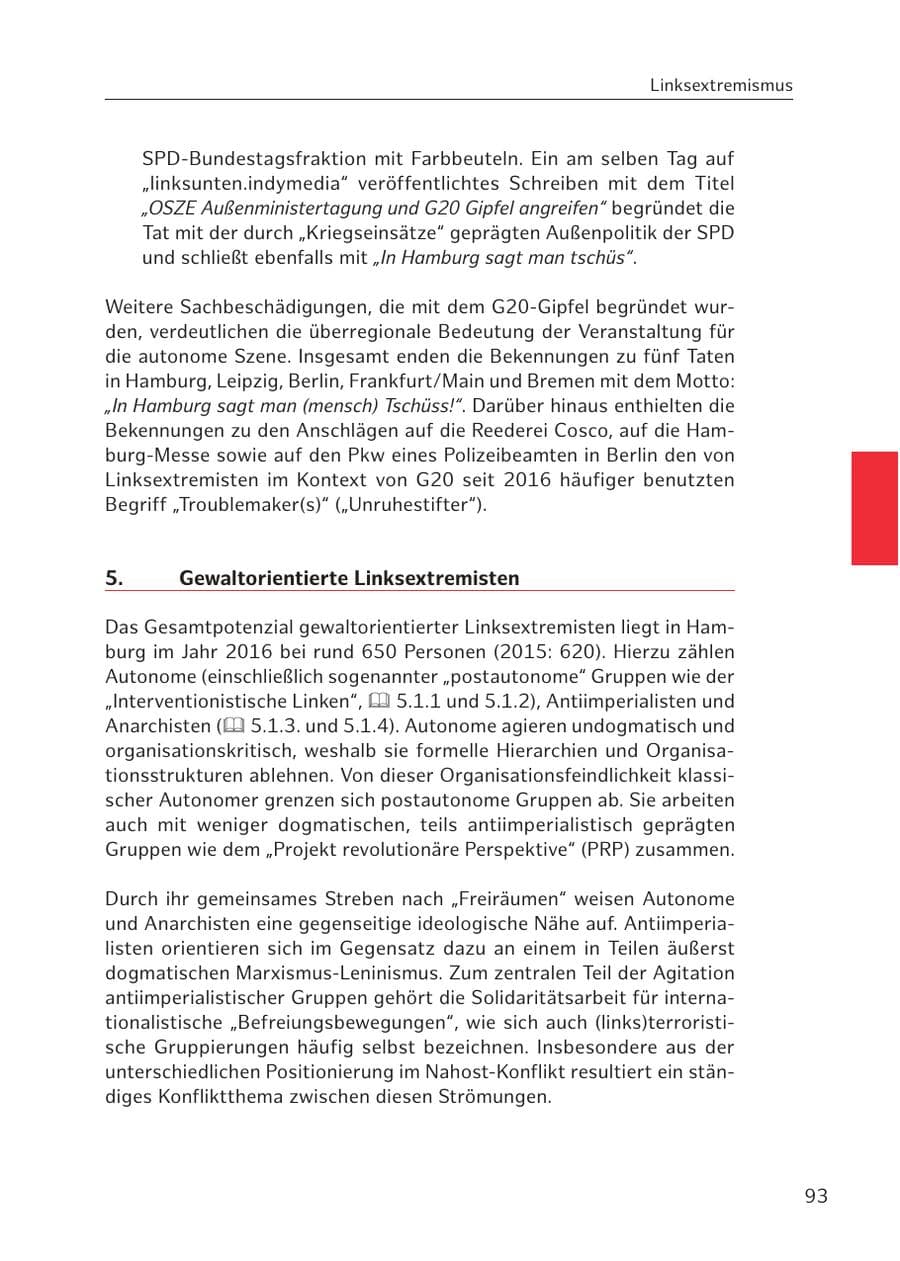 Seite 93 des Verfassungsschutzbericht 2016 Hamburg