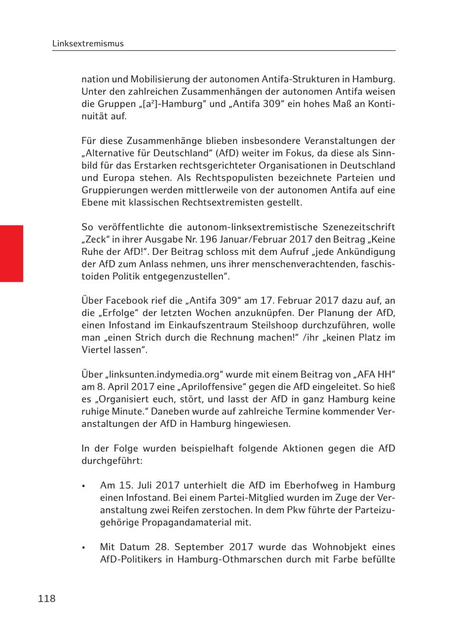 Seite 117 des Verfassungsschutzbericht 2017 Hamburg