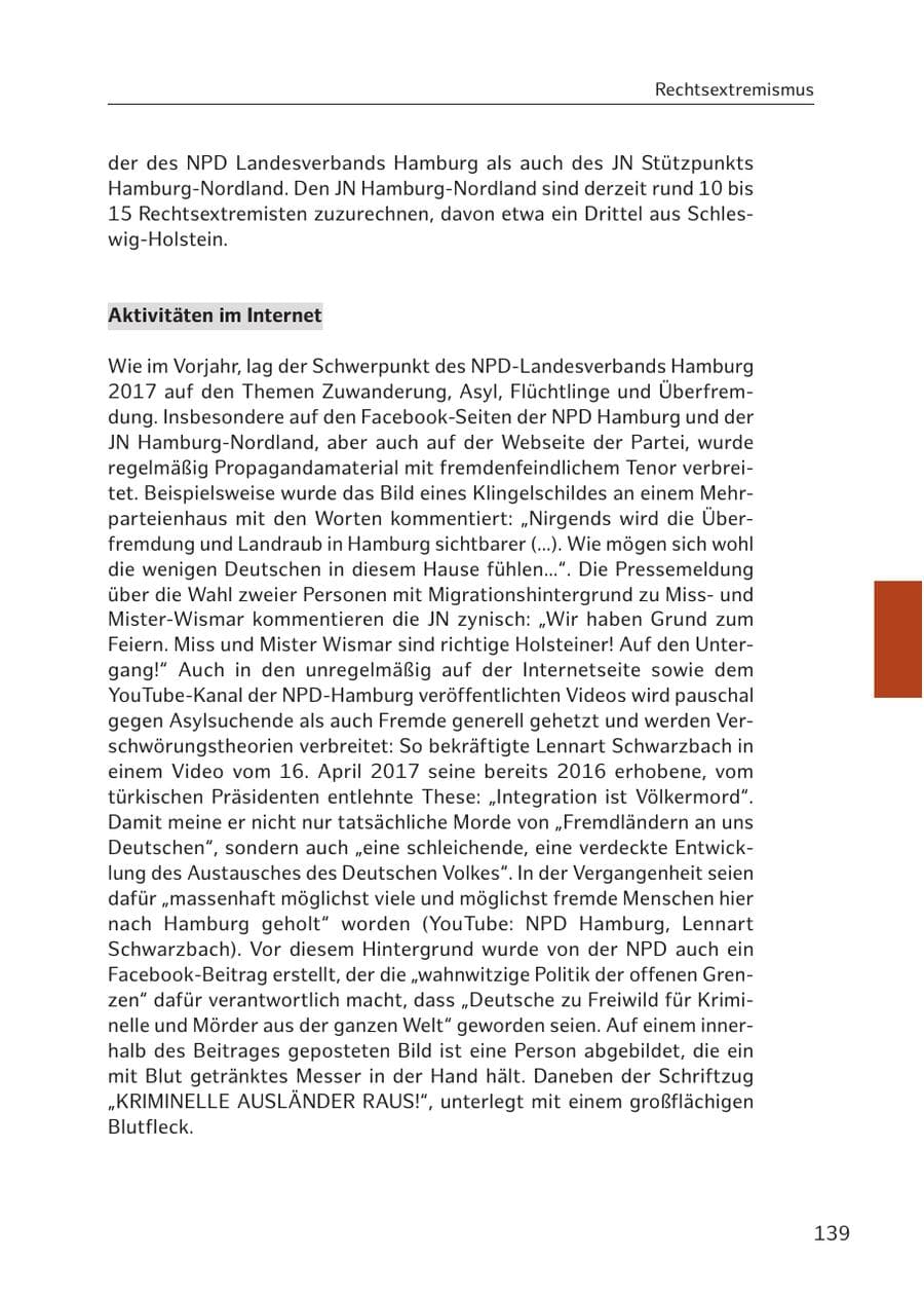Seite 138 des Verfassungsschutzbericht 2017 Hamburg