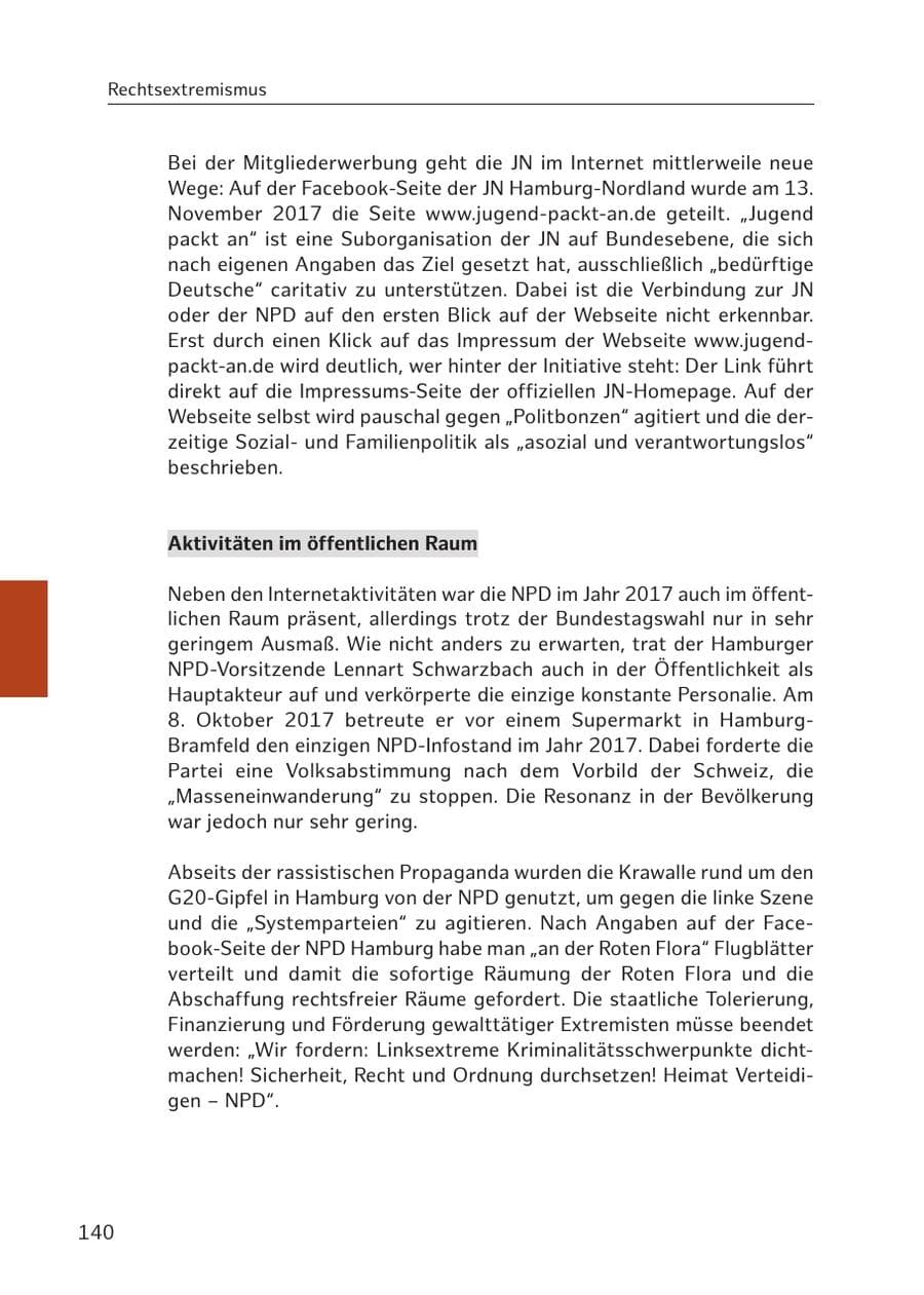 Seite 139 des Verfassungsschutzbericht 2017 Hamburg
