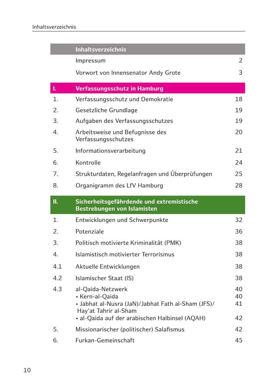 Seite 10 des Verfassungsschutzbericht 2017 Hamburg