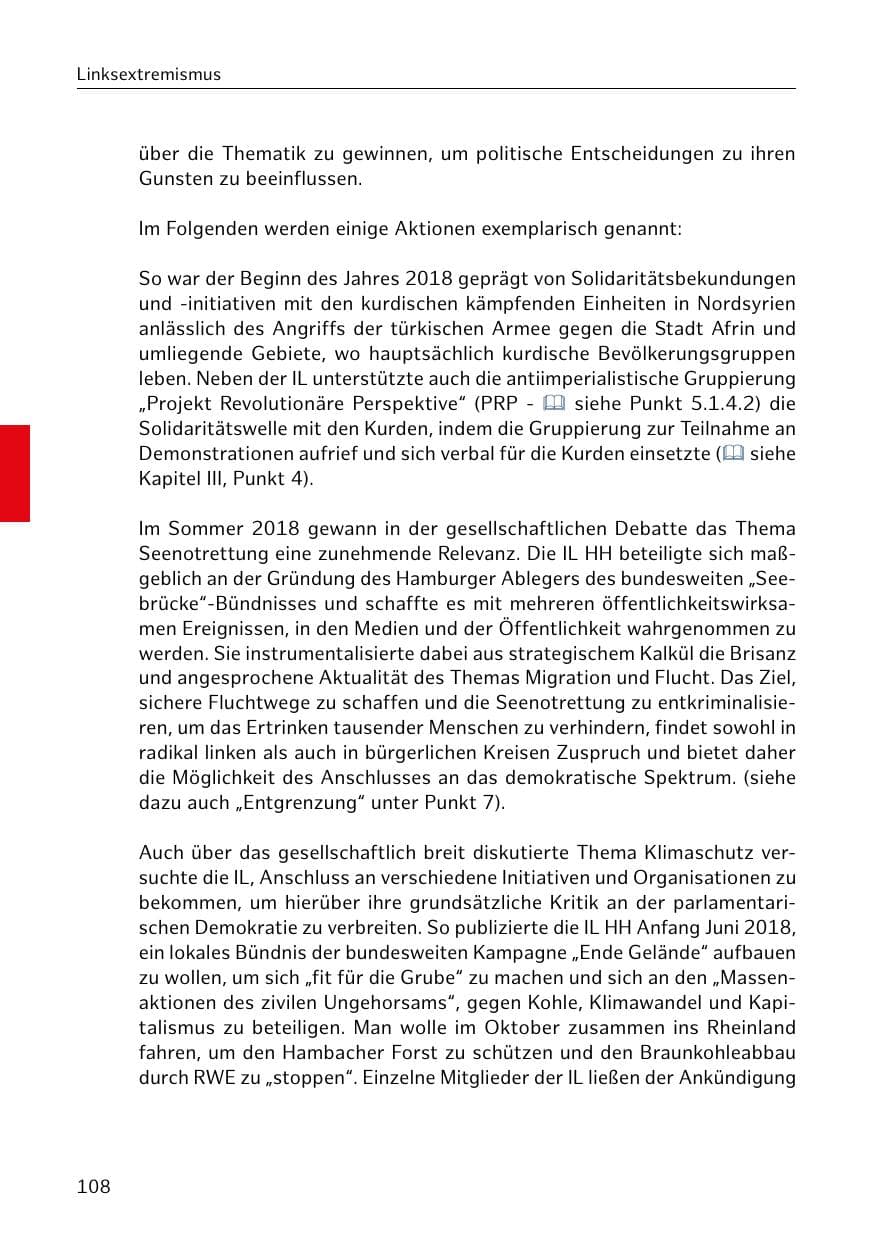 Seite 109 des Verfassungsschutzbericht 2018 Hamburg
