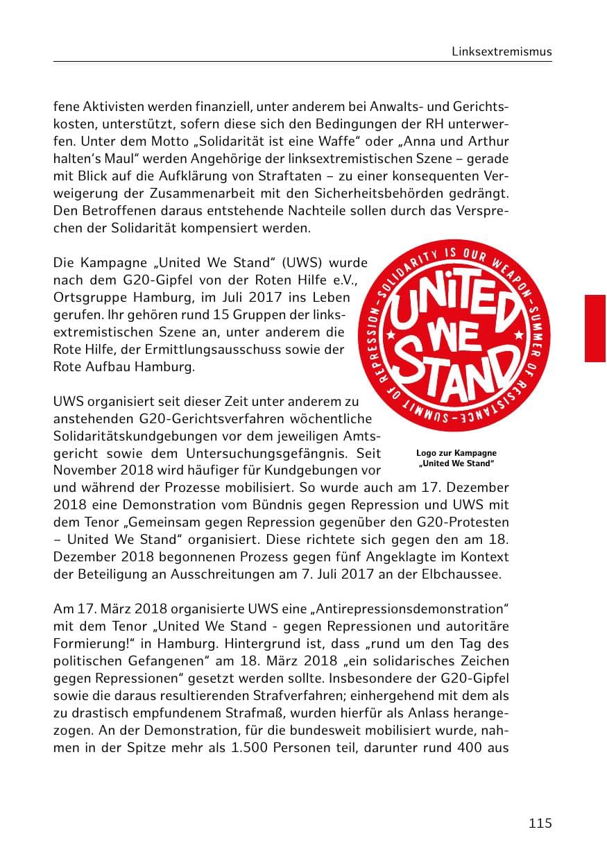 Seite 116 des Verfassungsschutzbericht 2018 Hamburg