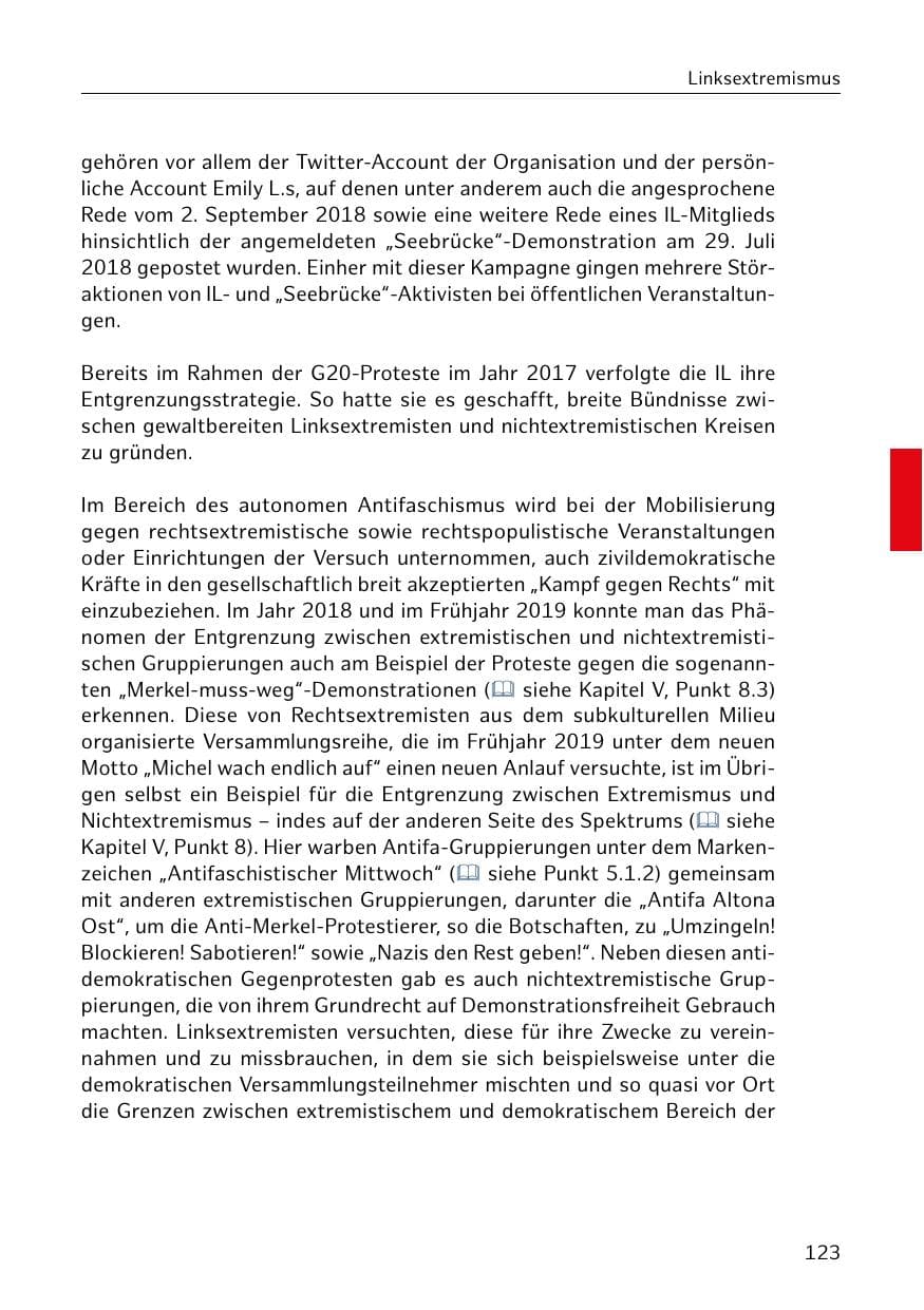 Seite 124 des Verfassungsschutzbericht 2018 Hamburg
