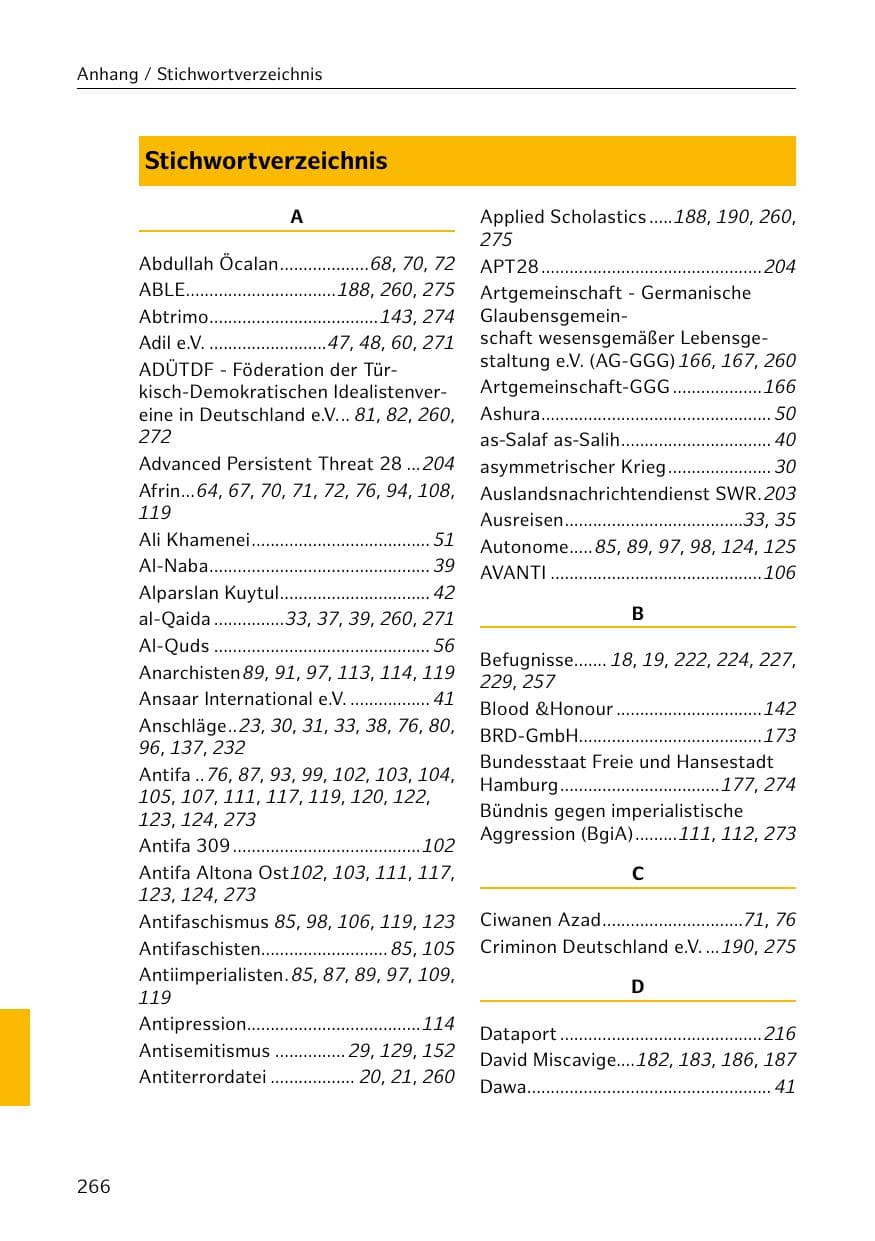 Seite 267 des Verfassungsschutzbericht 2018 Hamburg