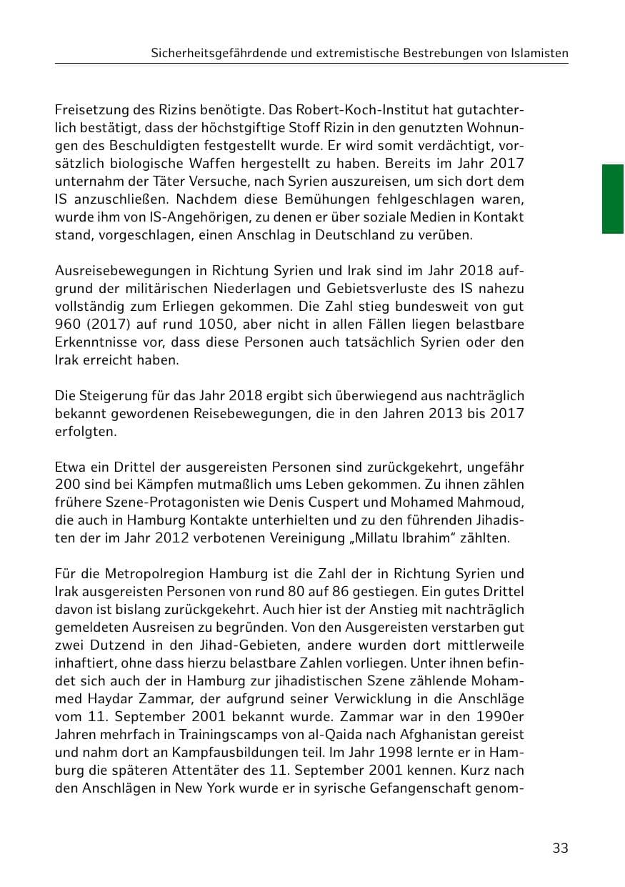 Seite 34 des Verfassungsschutzbericht 2018 Hamburg