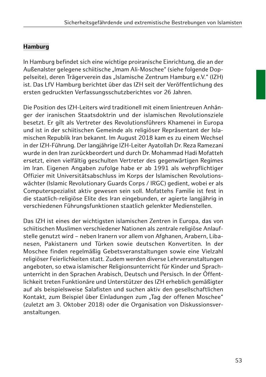 Seite 54 des Verfassungsschutzbericht 2018 Hamburg