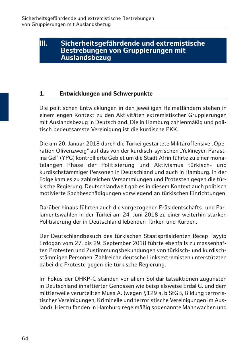 Seite 65 des Verfassungsschutzbericht 2018 Hamburg