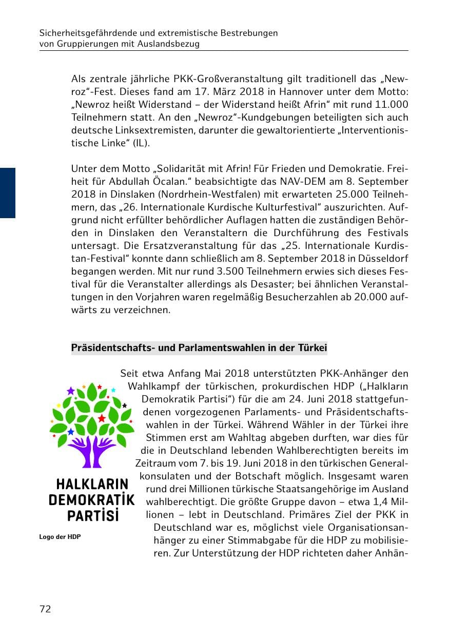 Seite 73 des Verfassungsschutzbericht 2018 Hamburg