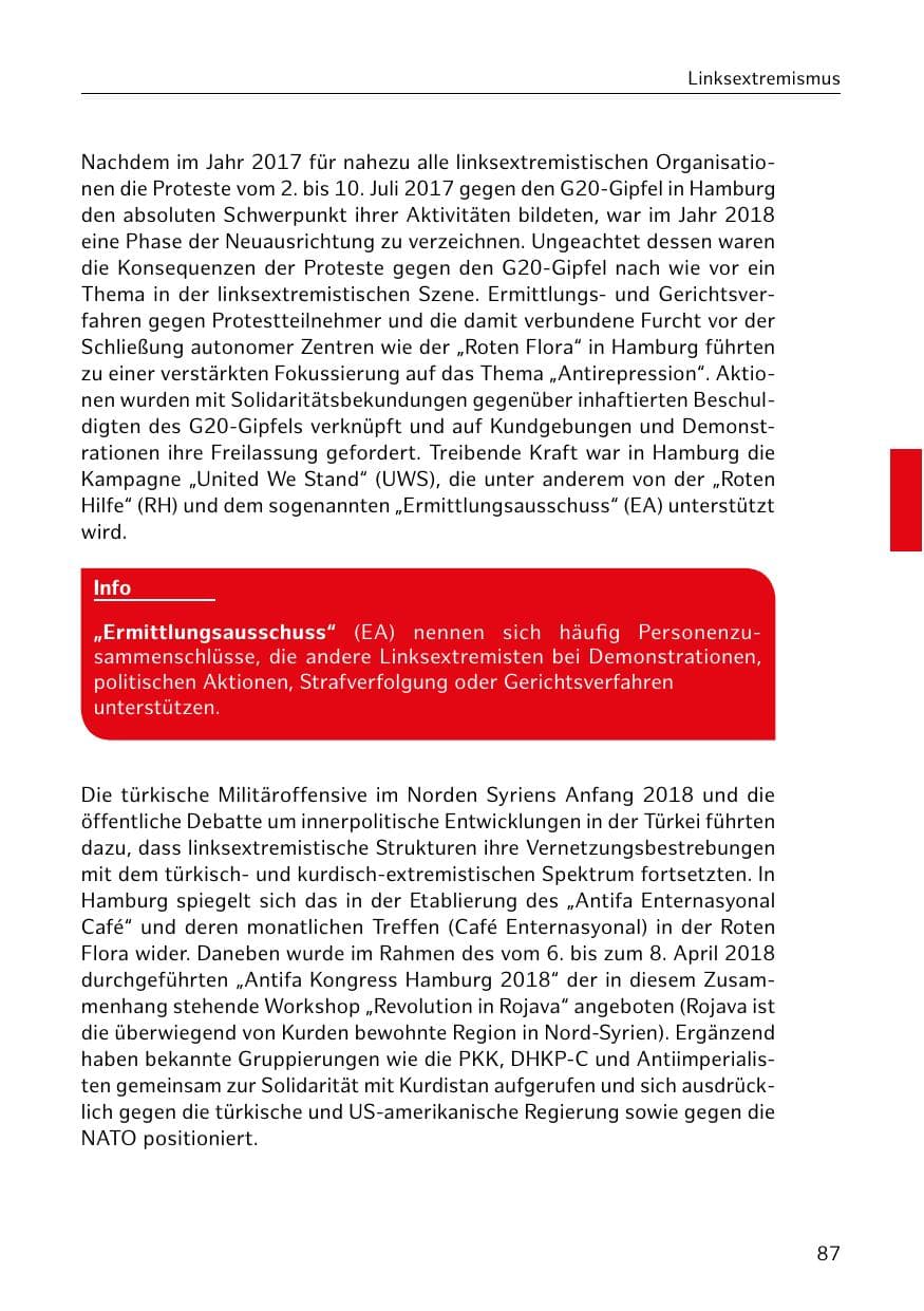 Seite 88 des Verfassungsschutzbericht 2018 Hamburg
