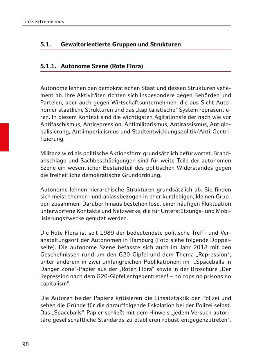 Seite 99 des Verfassungsschutzbericht 2018 Hamburg