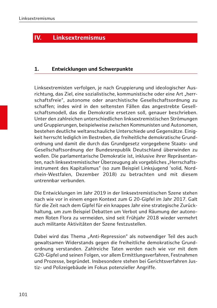 Seite 102 des Verfassungsschutzbericht 2019 Hamburg